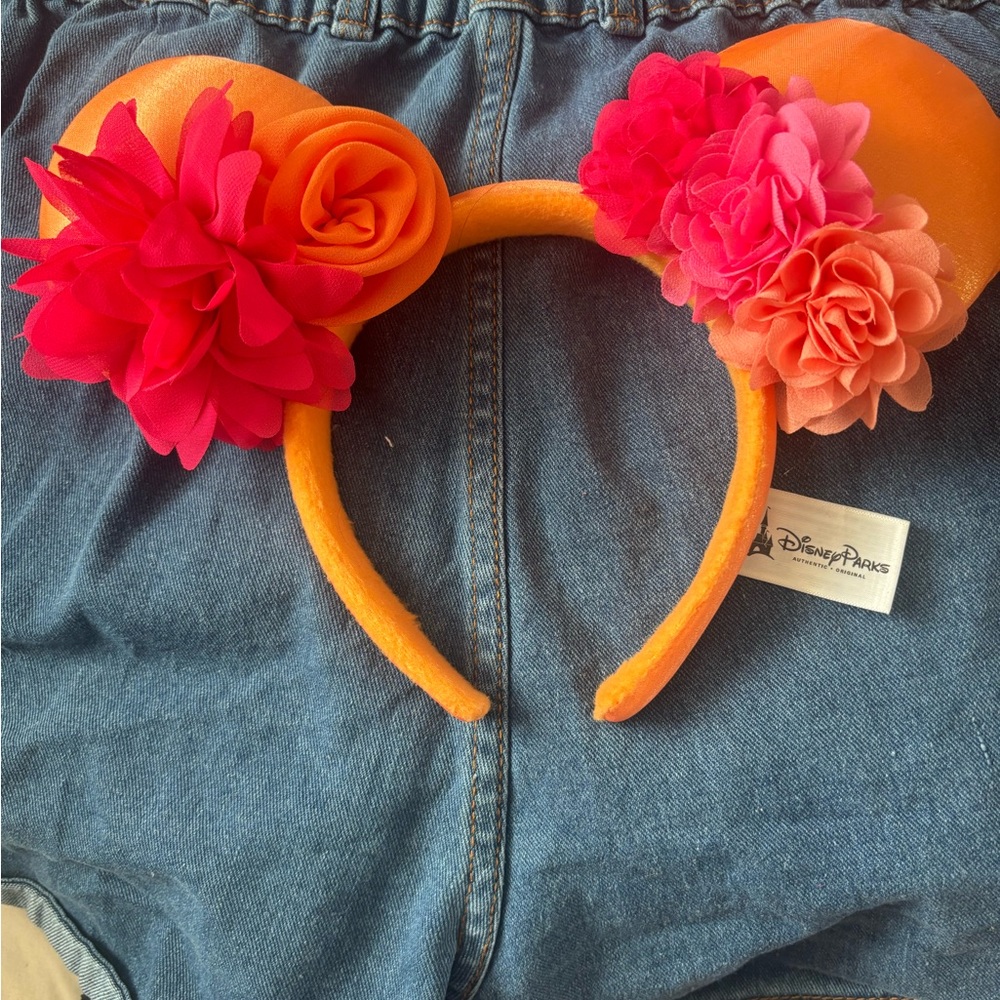 Disney Parks Orange and Pink Floral Minnie Ears